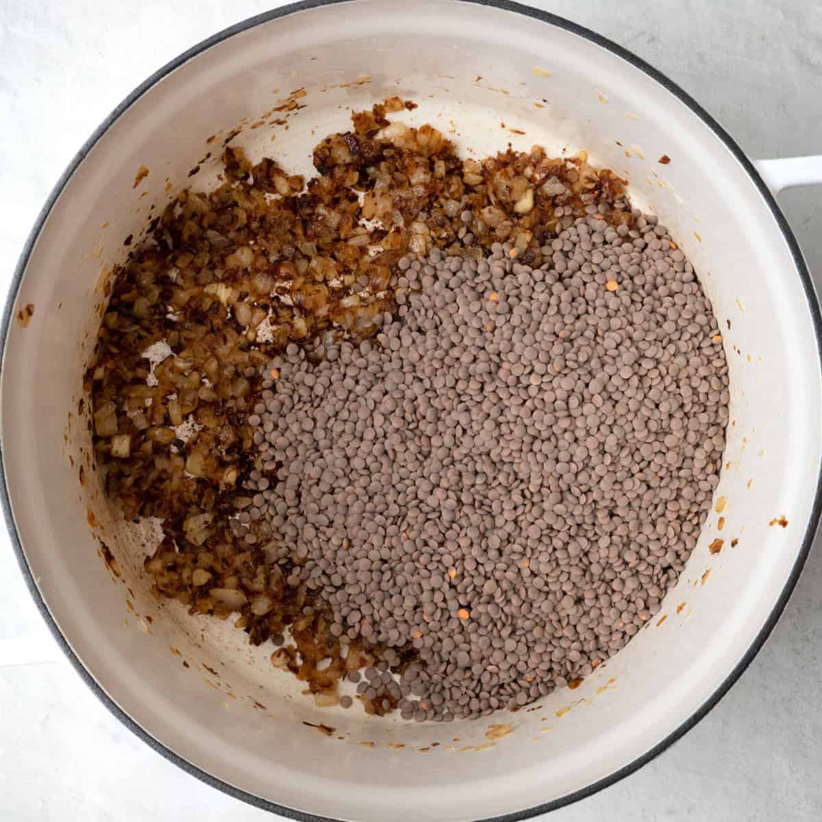 Lentils added before combining.
