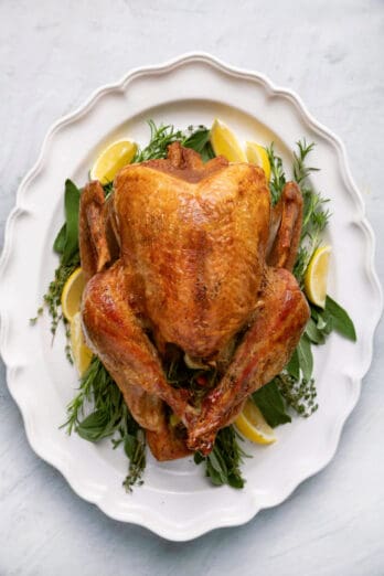 Final easy Thanksgiving Turkey Recipe on a serving plate