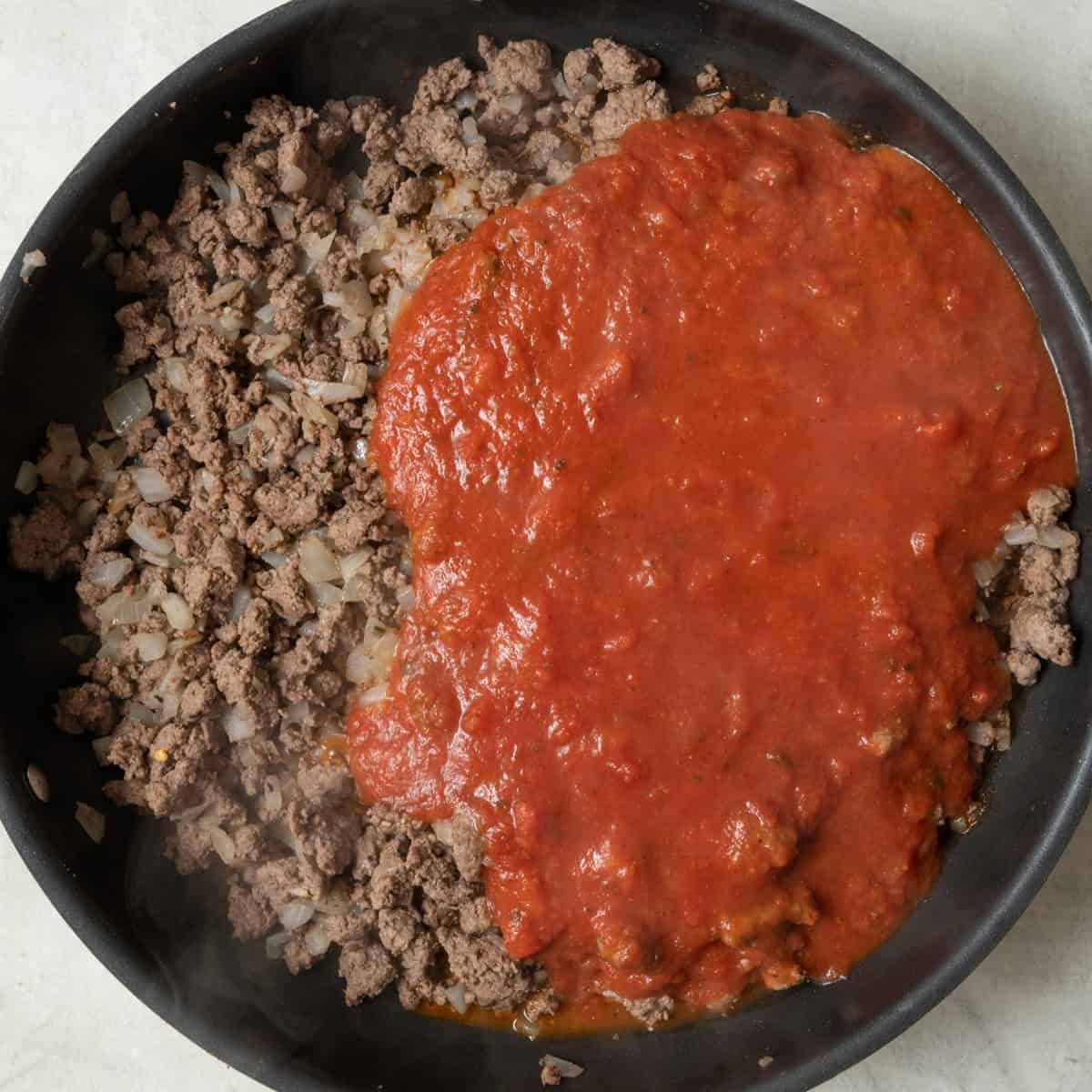 Marinara sauce added before combined.
