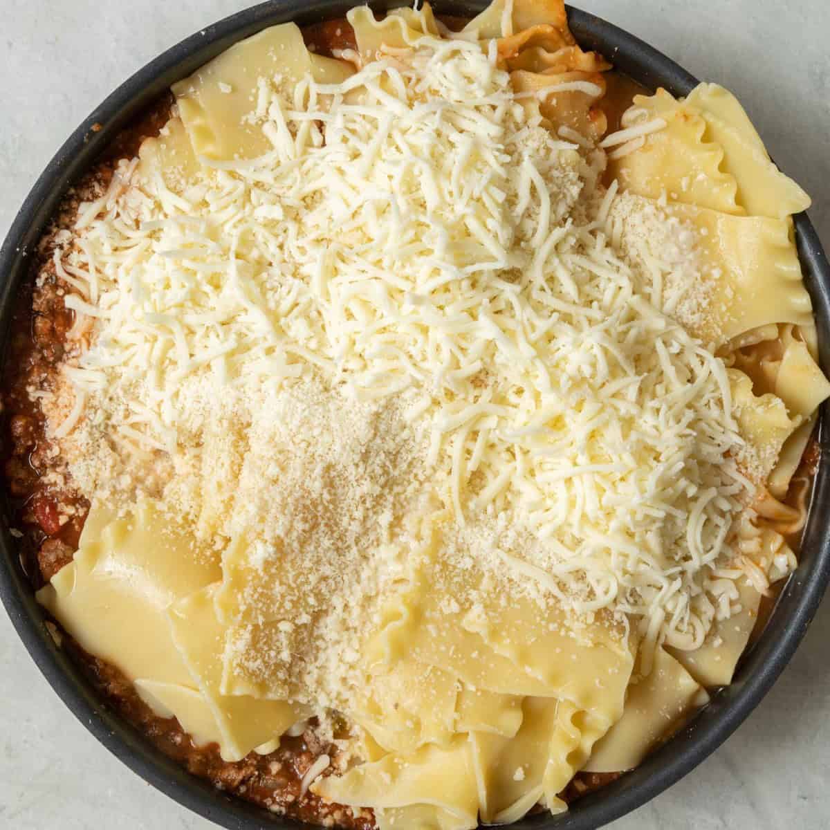 After combined with the cooked pasta pieces, pasta water, and cheese added.