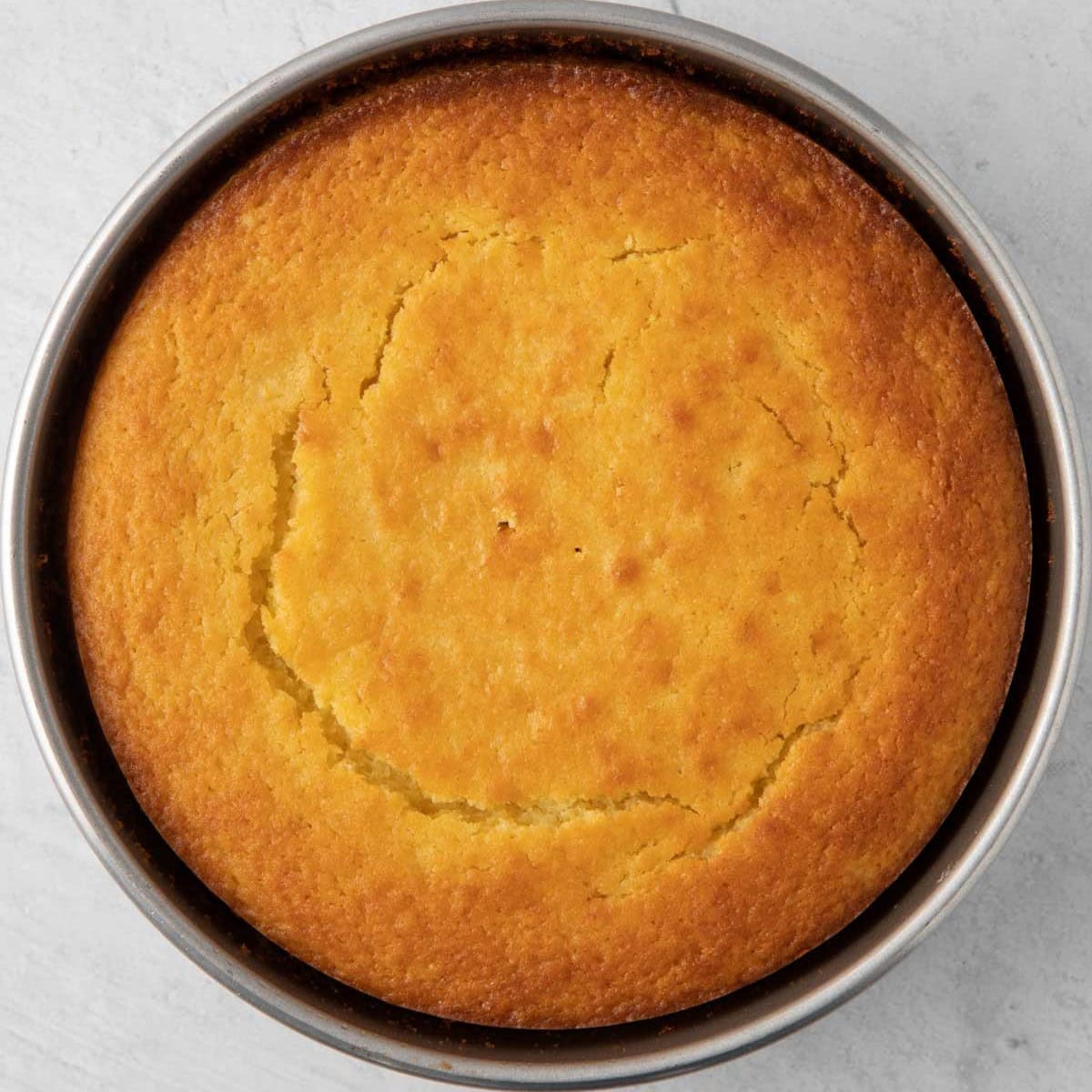 Cake in pan after baking.