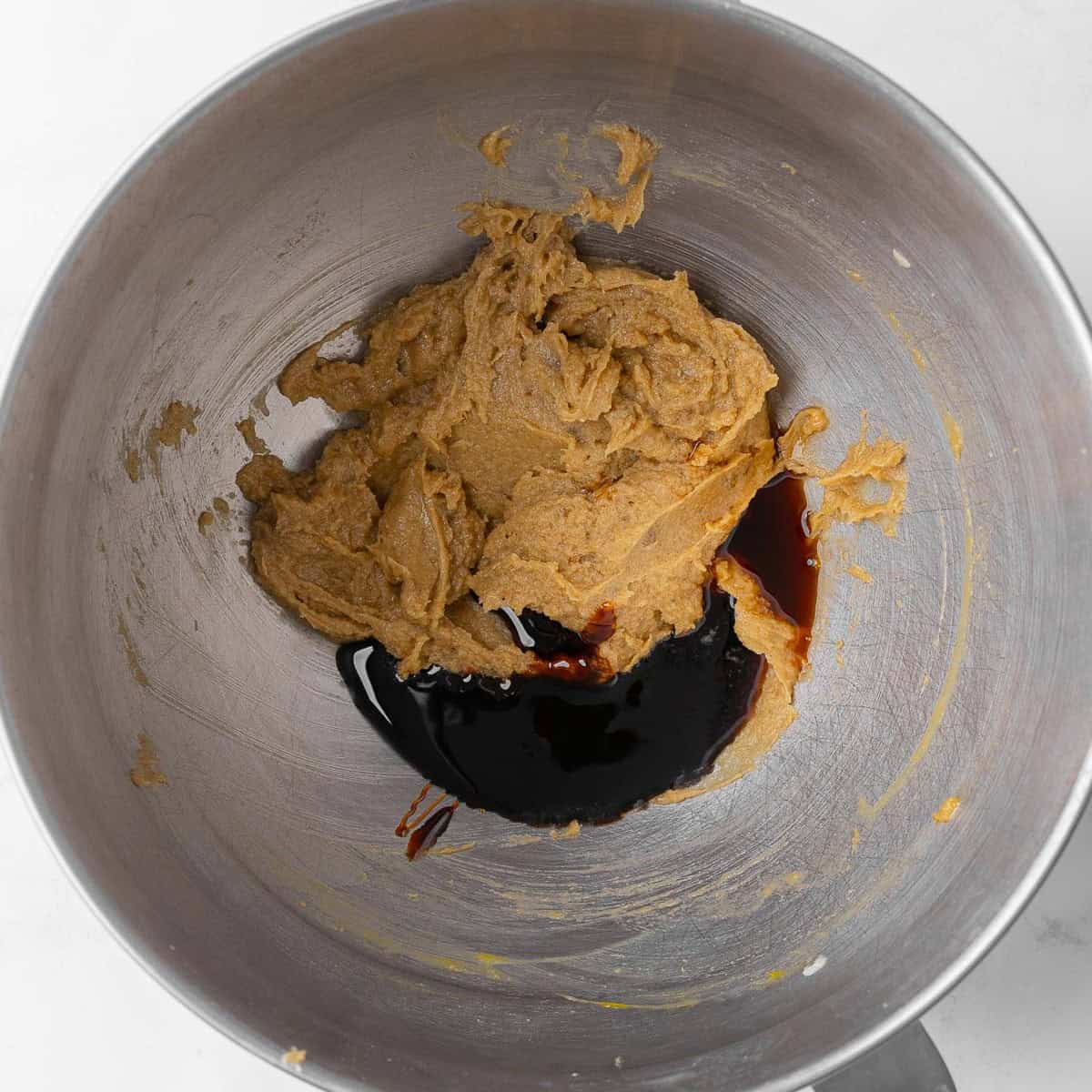Vanilla and molasses on top of the creamed dough.