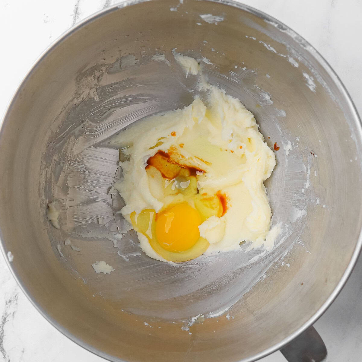 After creaming with an egg and vanilla added.
