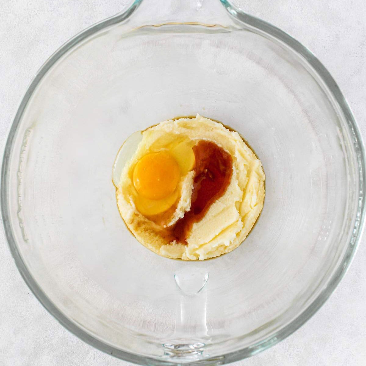 After creaming with an egg and vanilla added.
