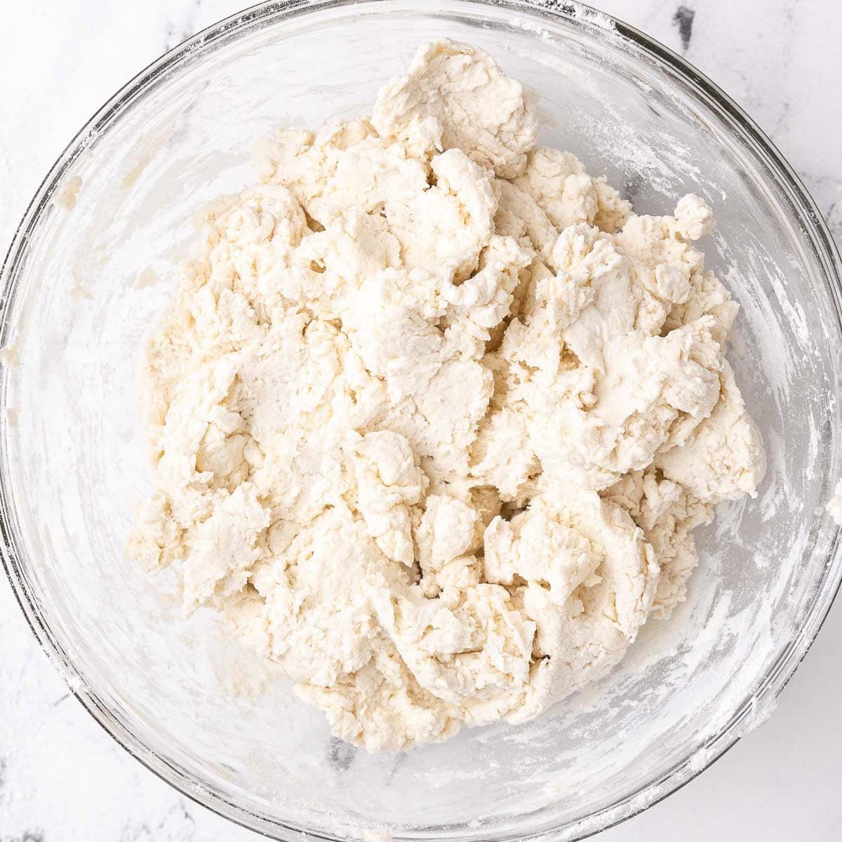 After mixing to show a shaggy dough.