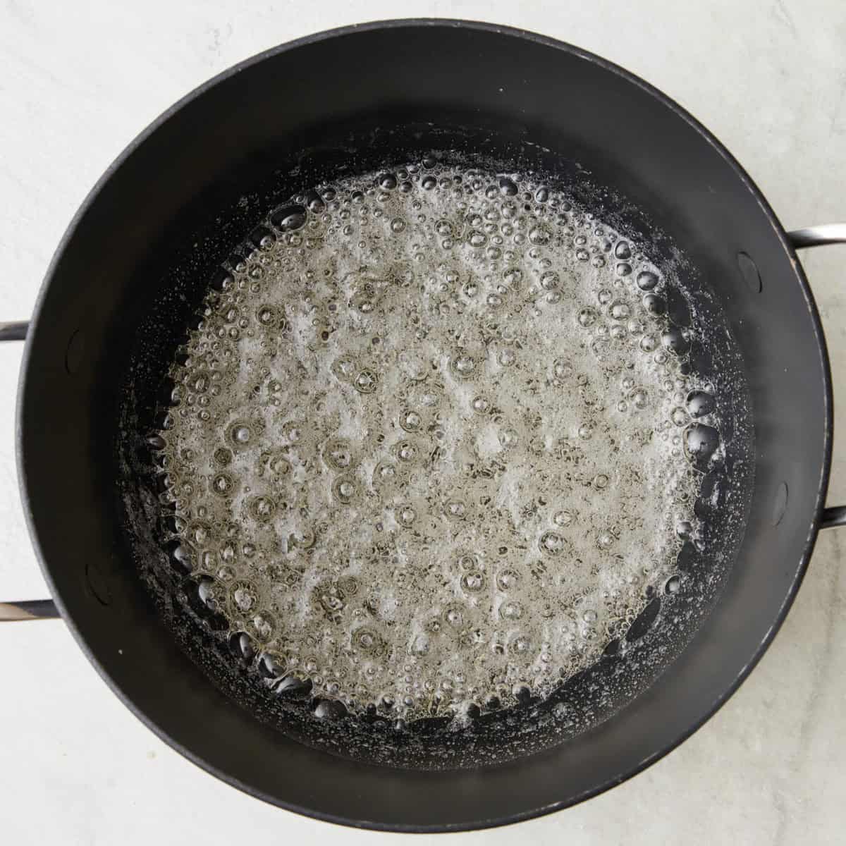 Sugar mixture boiling.