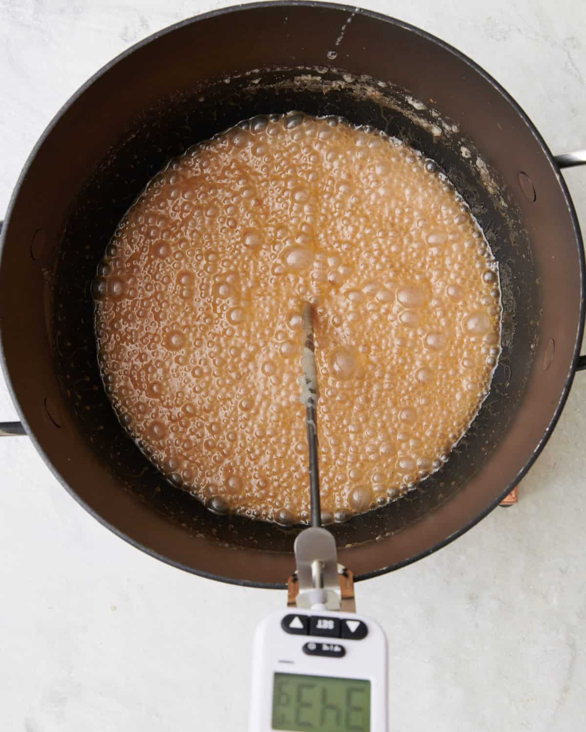 Sugar mixture after reaching the โhard crack stage."