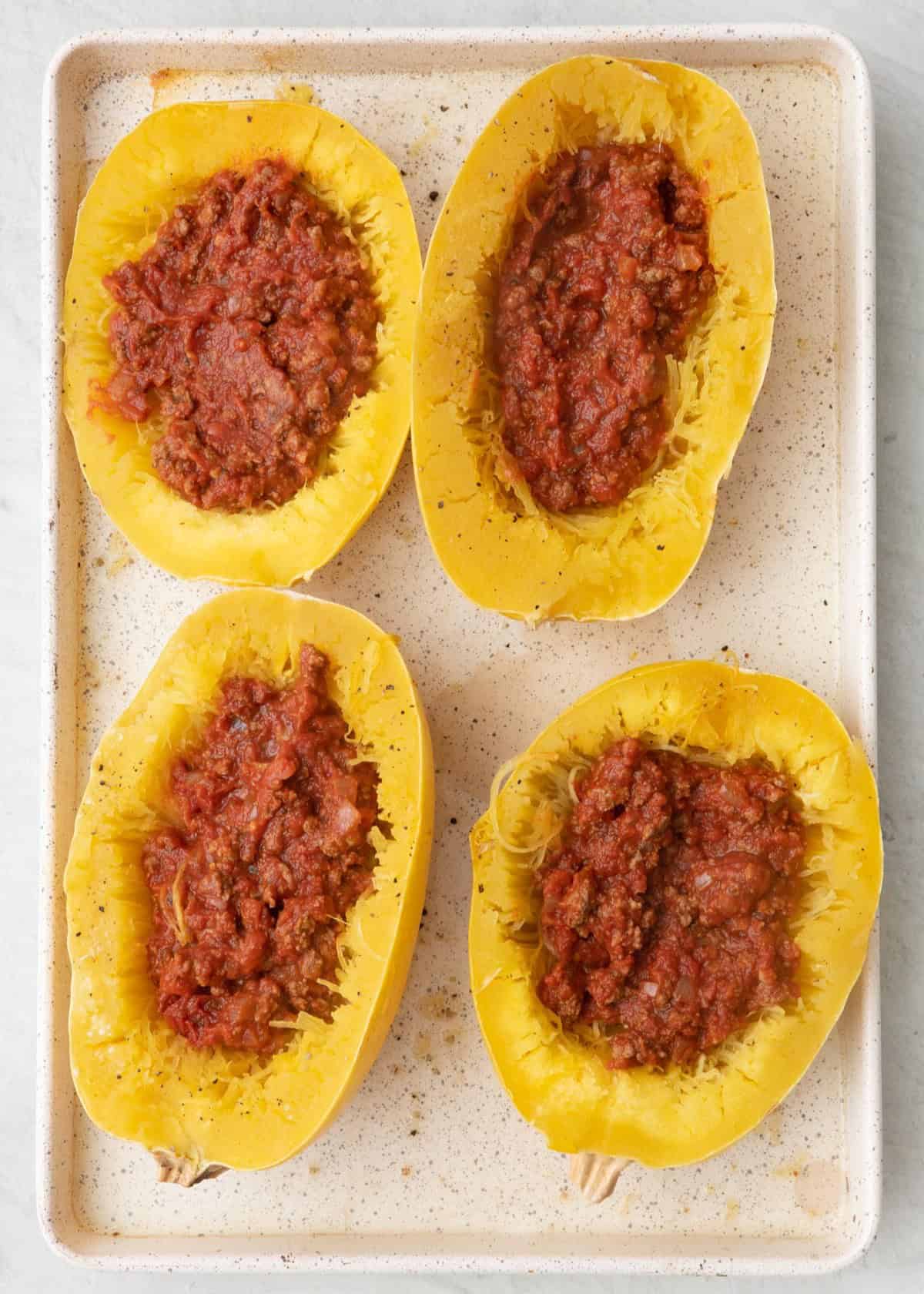 Squash with tomato sauce on top.