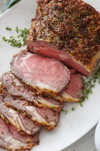 Prime rib on a serving platter.