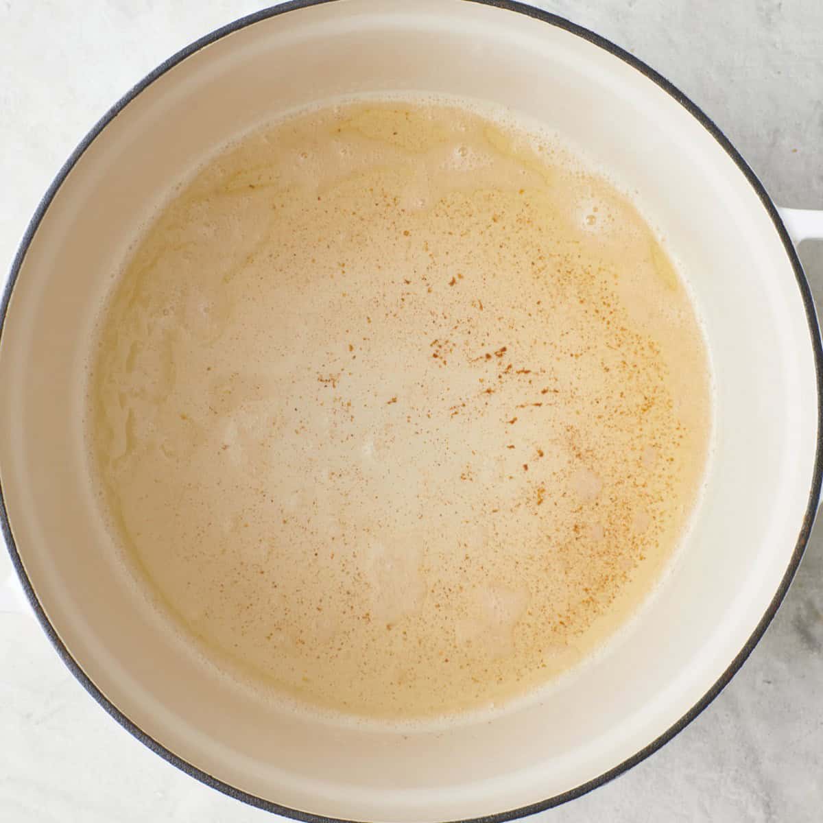 Butter after foamy with brown specks.