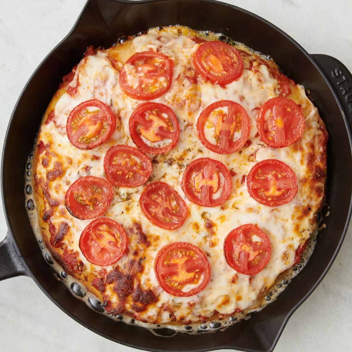 Pizza after baking to show bubbly cheese.