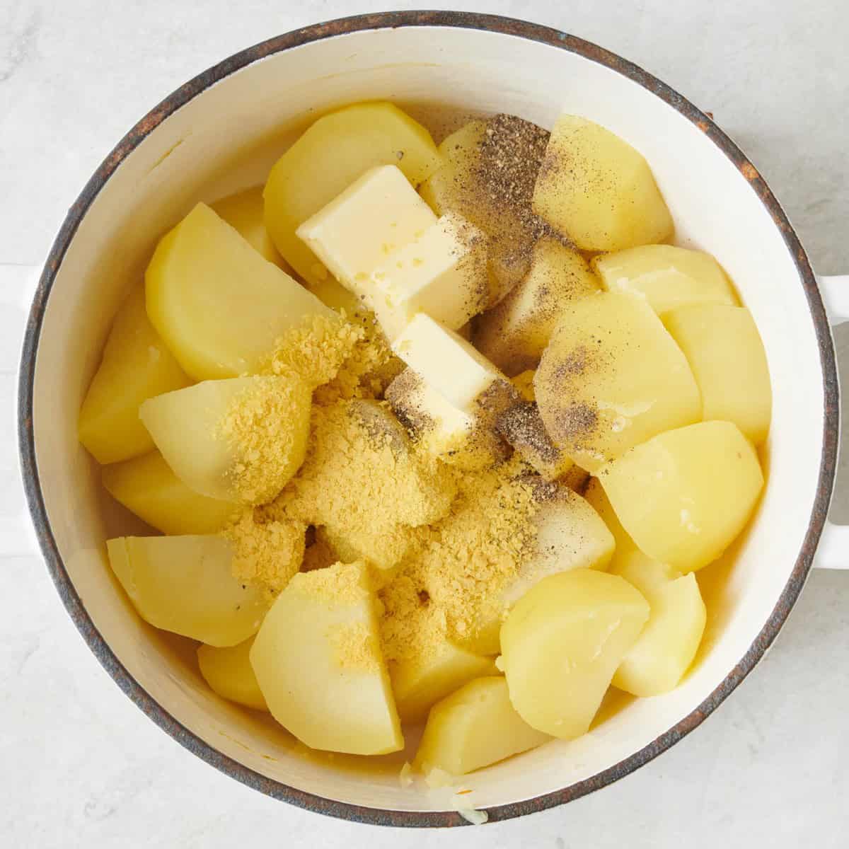 Potato chunks before mashed.