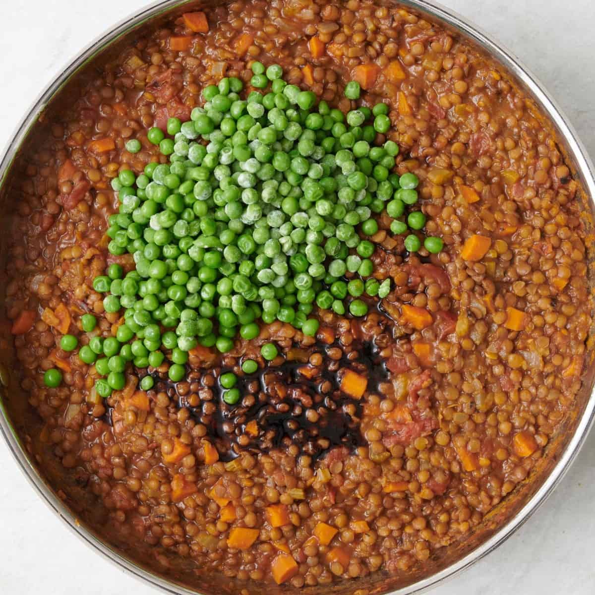 Added soy sauce and peas.