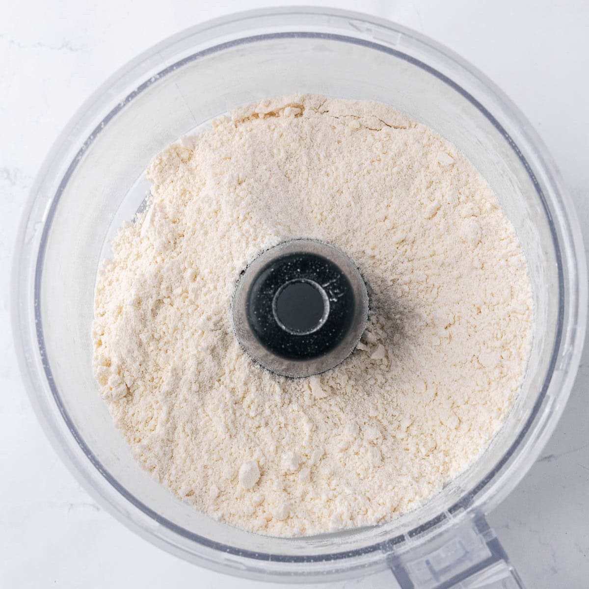 After pulsing to show crumbly mixture.