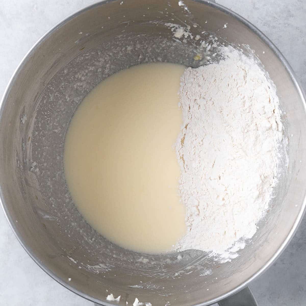 After mixing with flour mixture added.