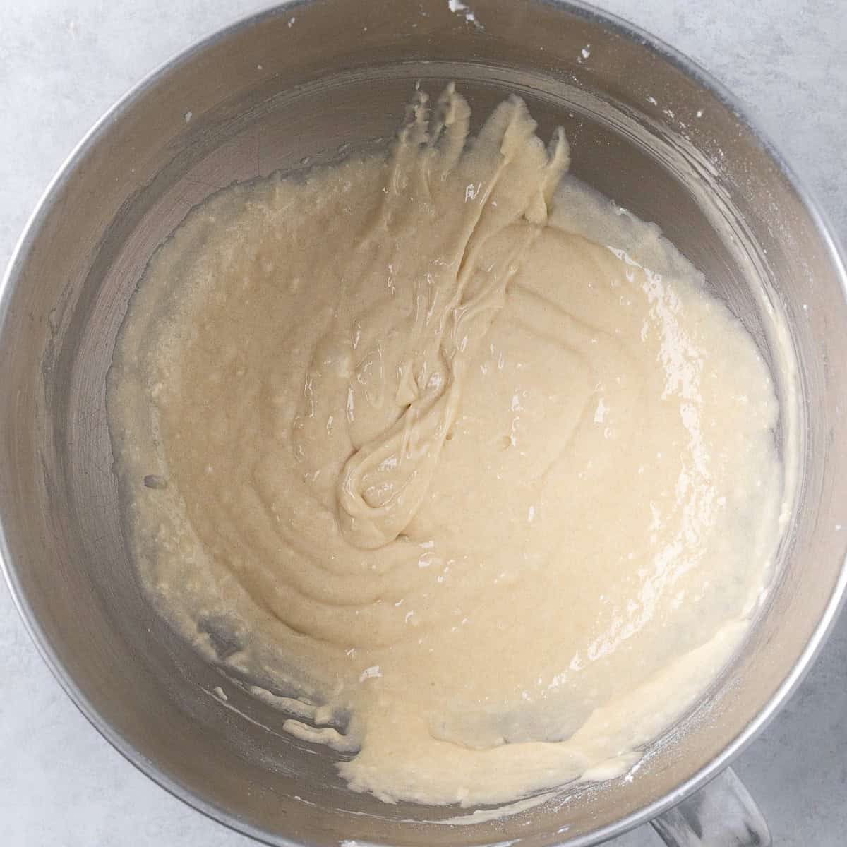 Batter combined with no flour streaks remaining.