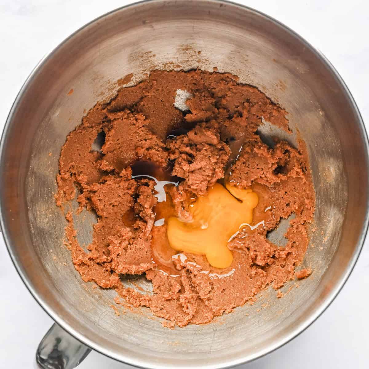 Wet ingredients of iced oatmeal cookies in a bowl.
