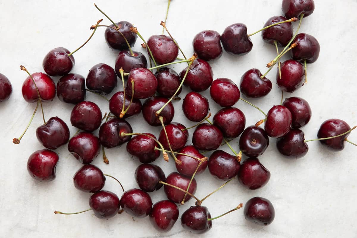 Cherries before prepped with stems attached.