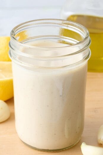 Tahini dressing in a jar.