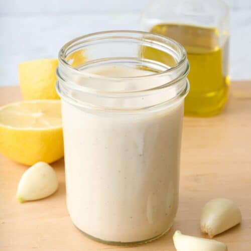 Tahini dressing in a jar.
