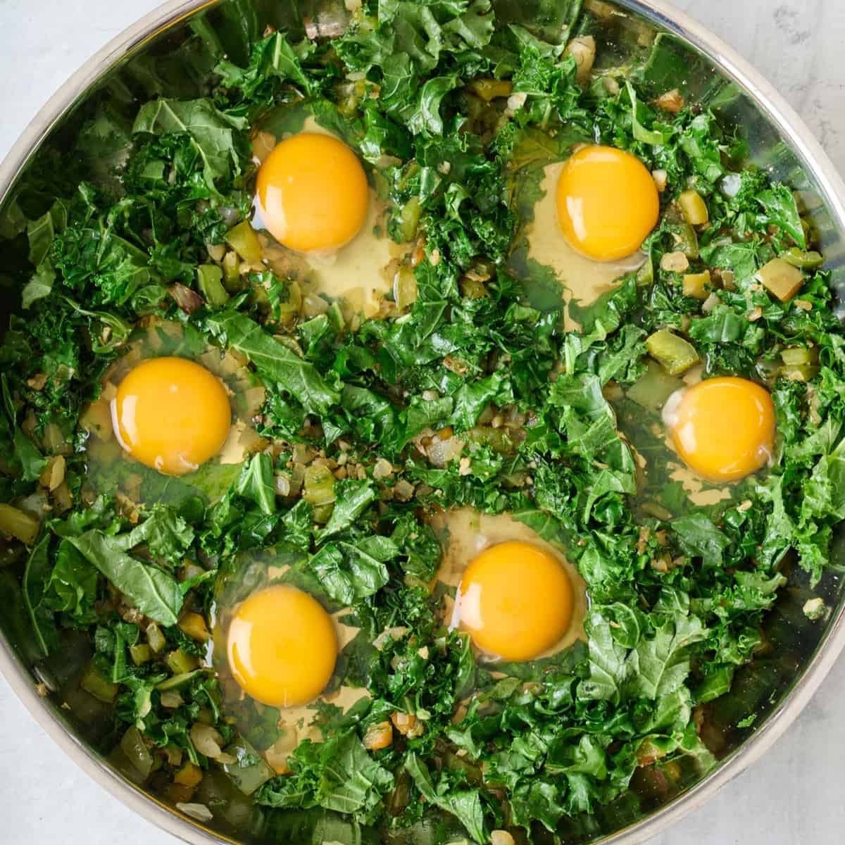 Eggs added before cooking.