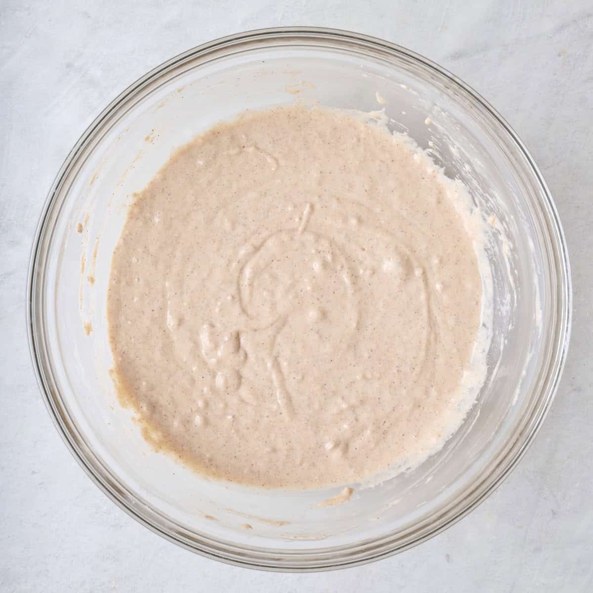 Final waffle batter in a bowl.