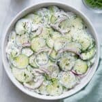 Creamy cucumber salad thumbnail image.