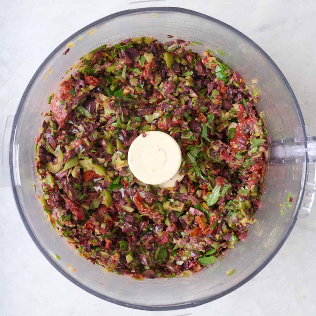 Ingredients after processing in a food processor.