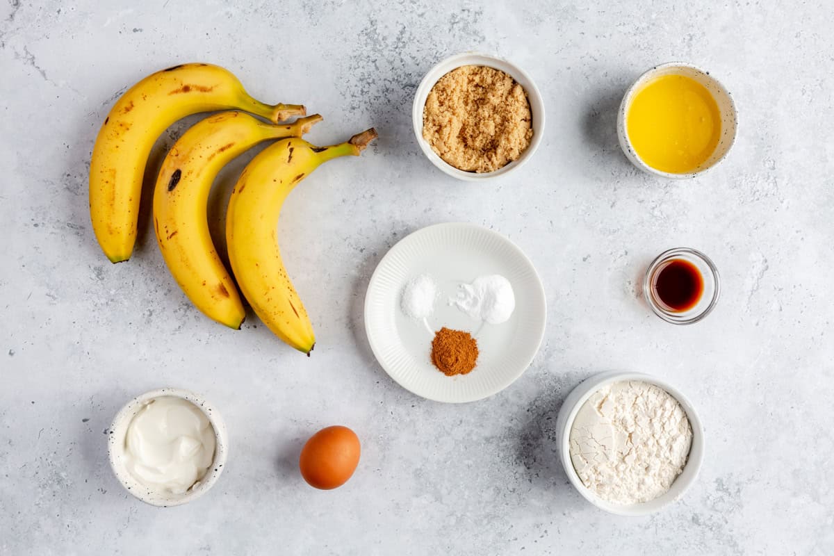 Ingredients for mini banana muffins.