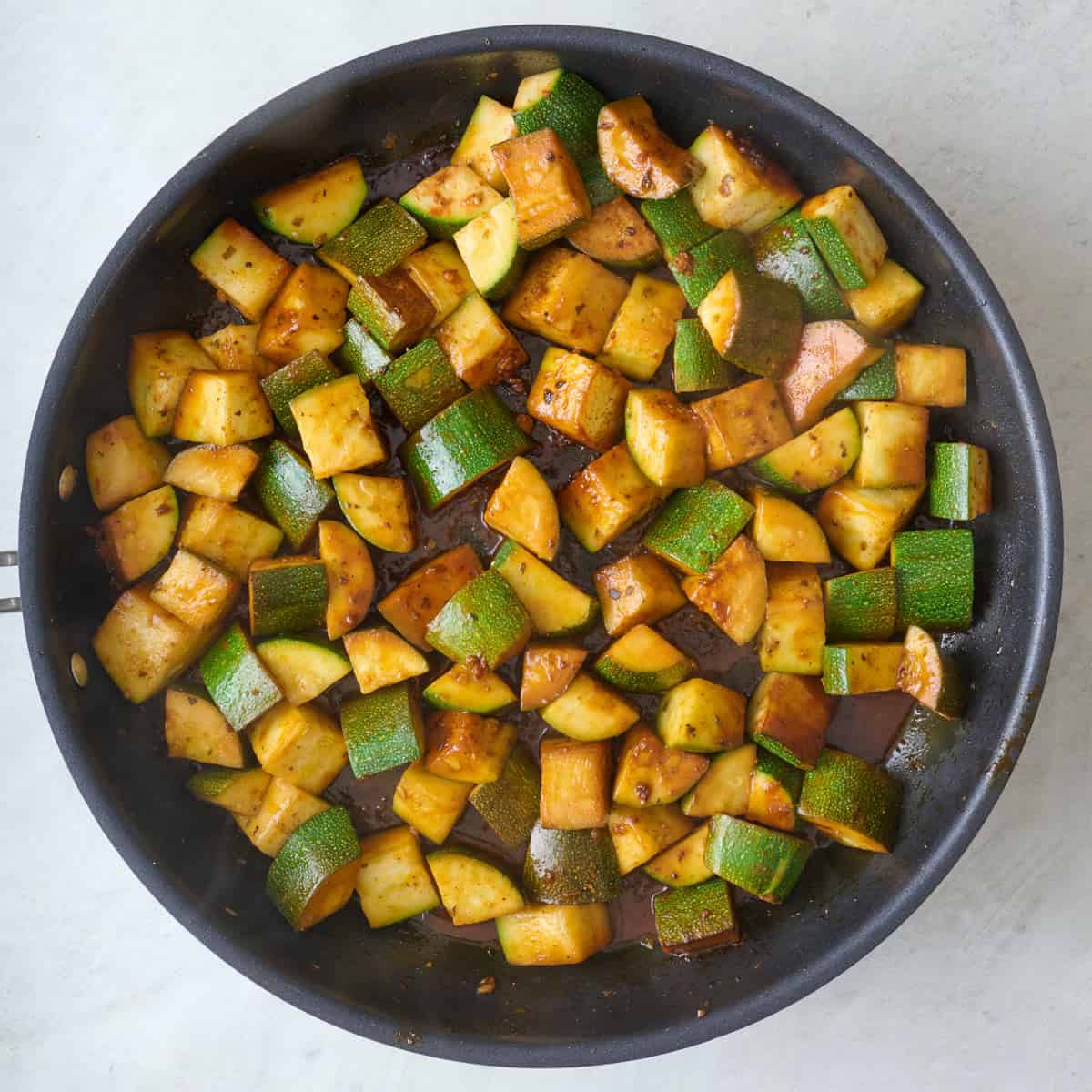 After cooking zucchini in a skillet.