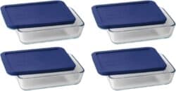 Set of 4 Pyrex food prep containers with lids.