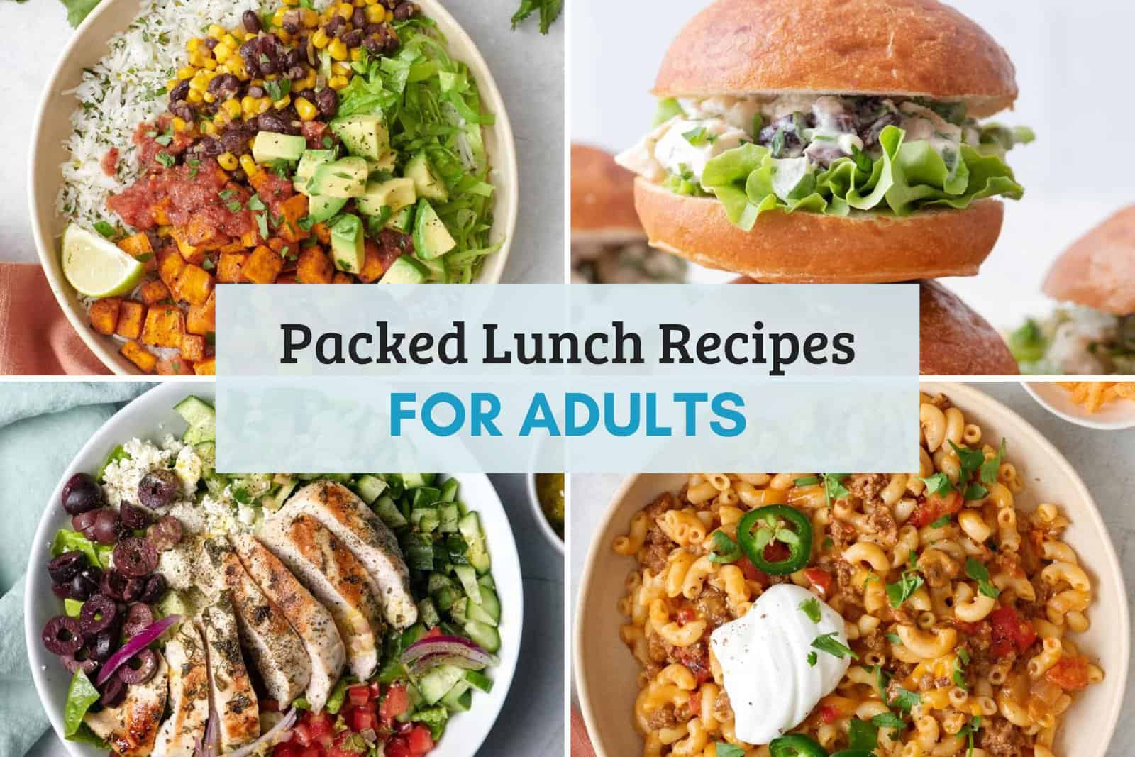 Packed lunch recipes ideas for adults collage.
