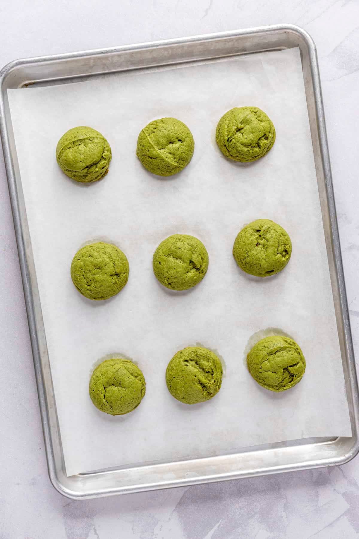Cookies after baking on a sheet pan.