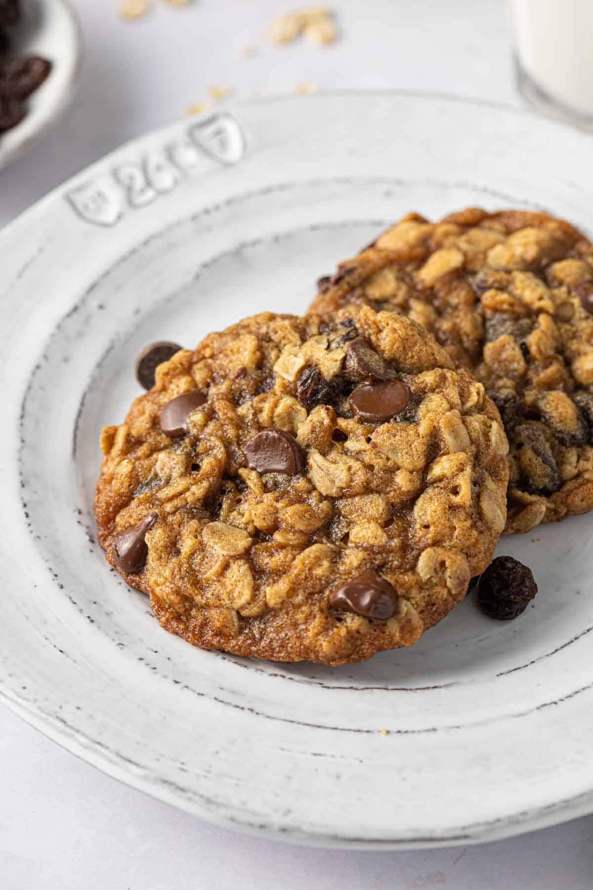 Homemade oatmeal cookies with chocolate chips.