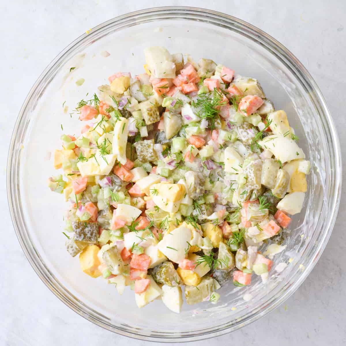 After tossing together in a bowl with fresh dill added.