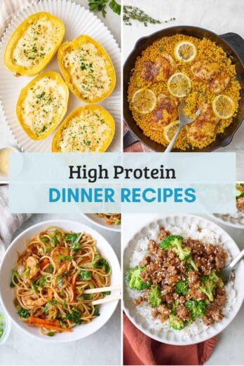 High protein dinner recipes collage.