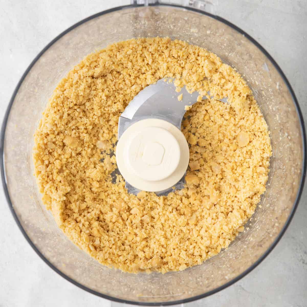After pulsing chickpeas into a crumbly texture.