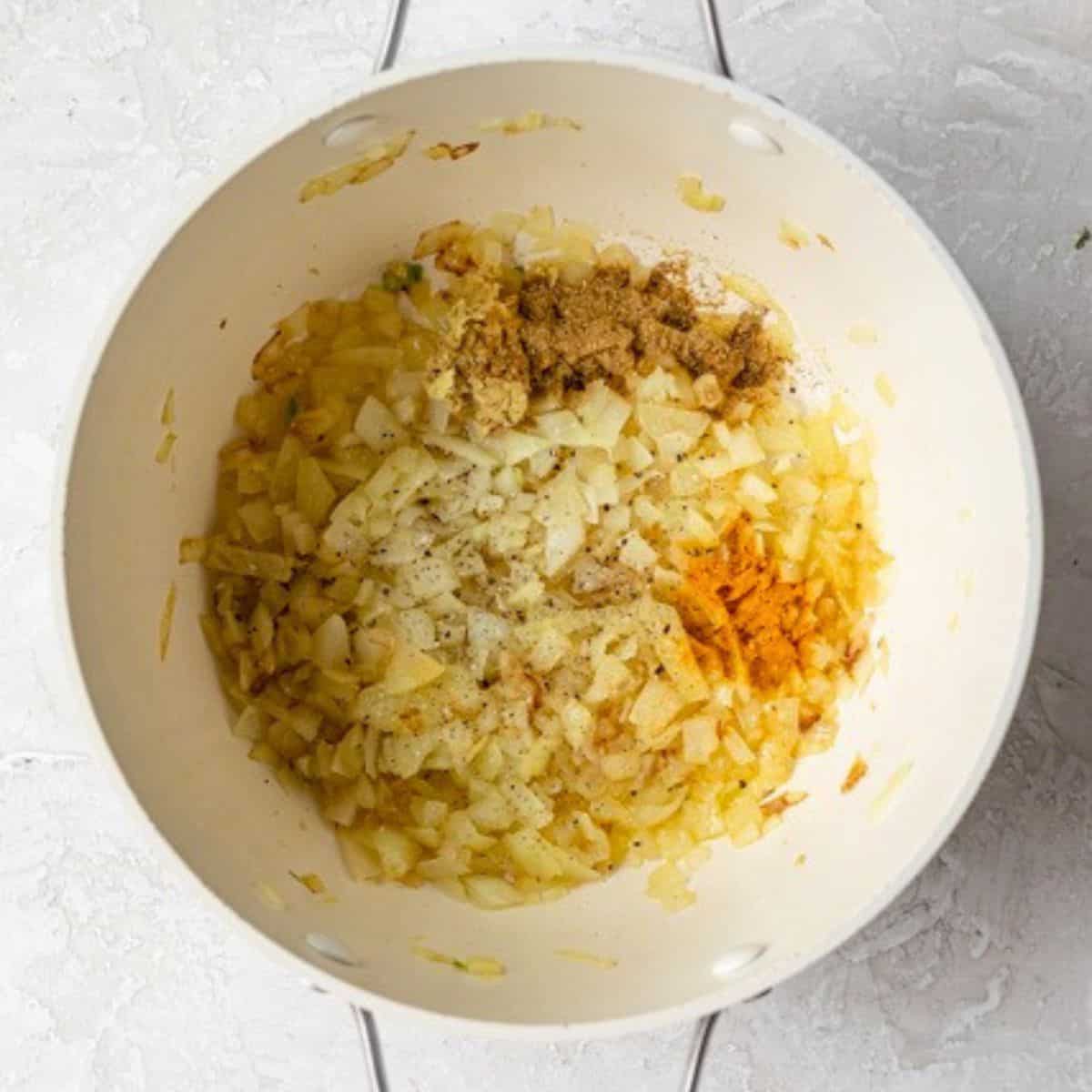 Seasonings added to cooked onions.