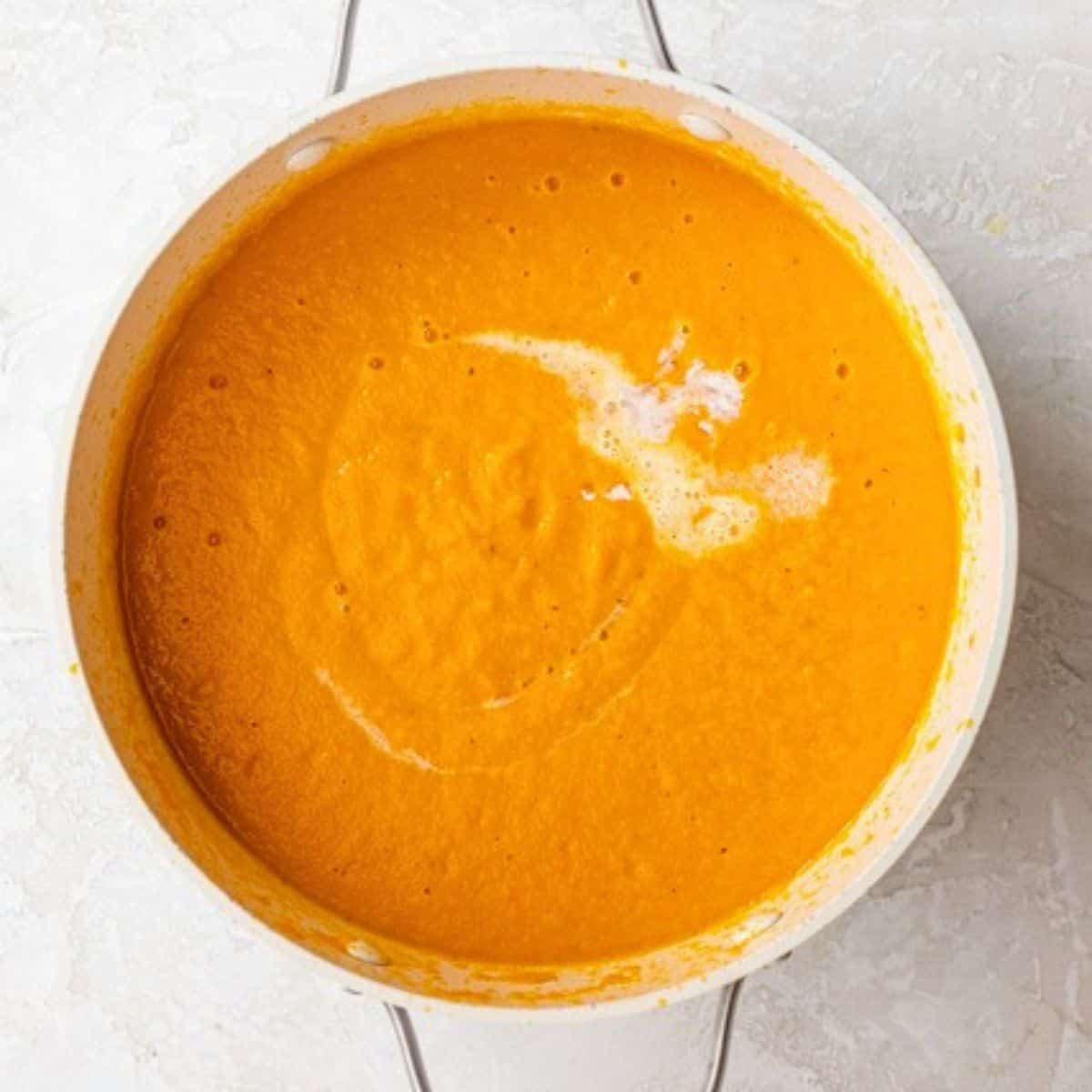 After blending until smooth with cream added.