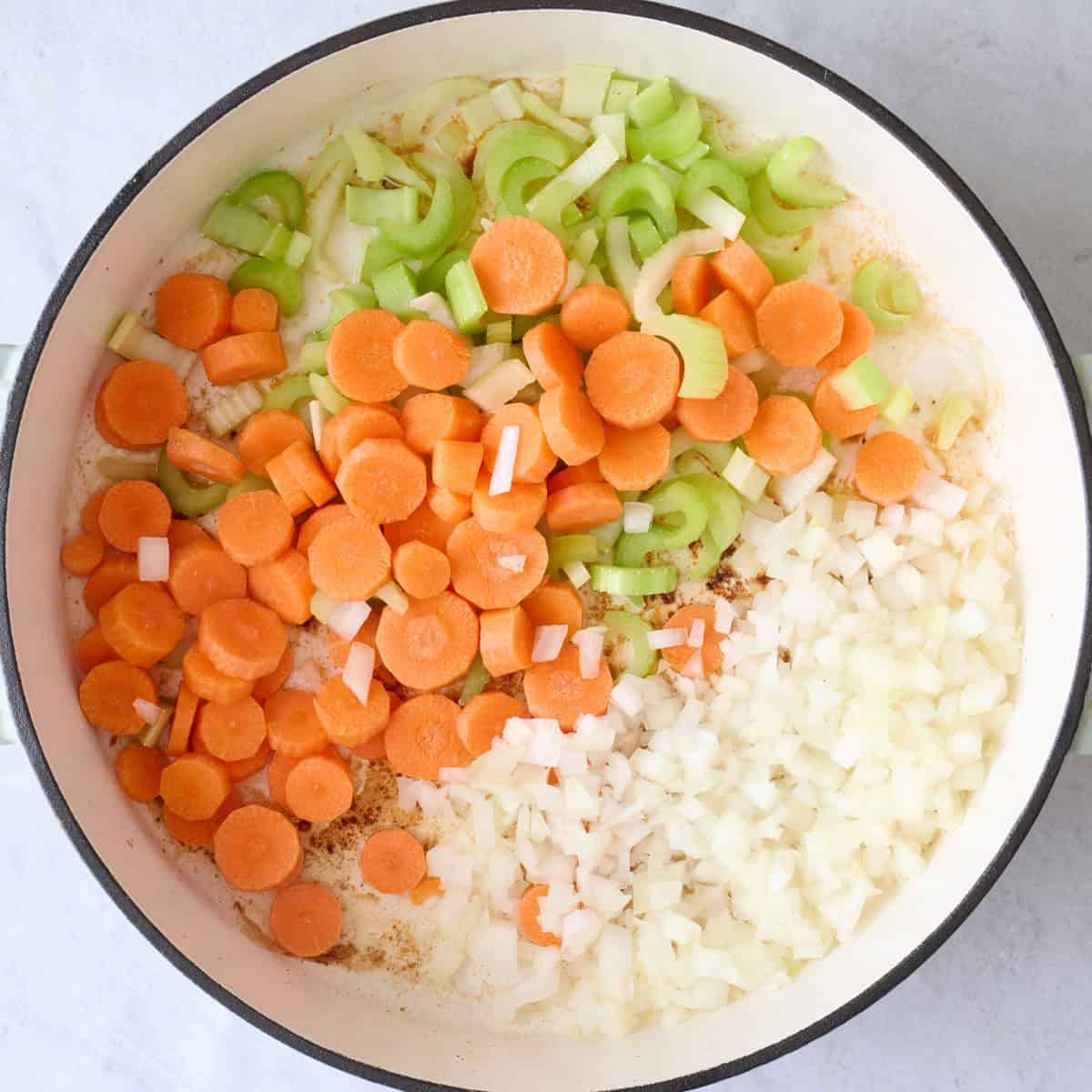 Chicken removed with onions, carrots and celery added.
