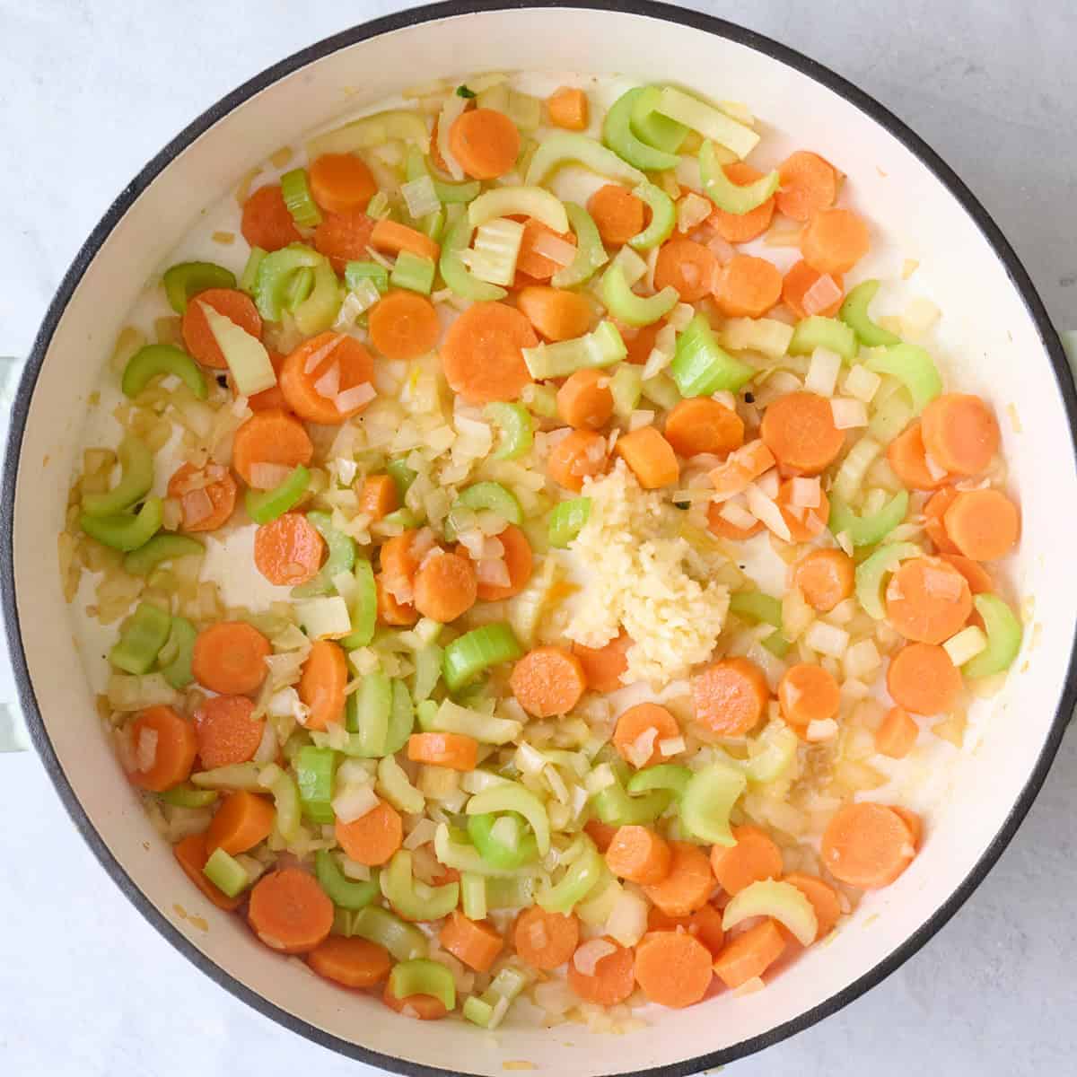 After cooking veggies with garlic added.