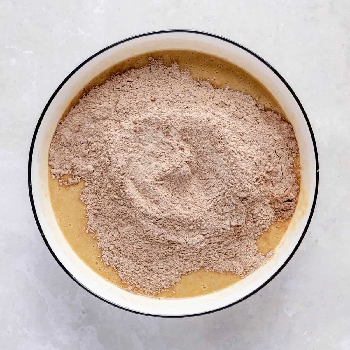 Dry ingredients added on top.