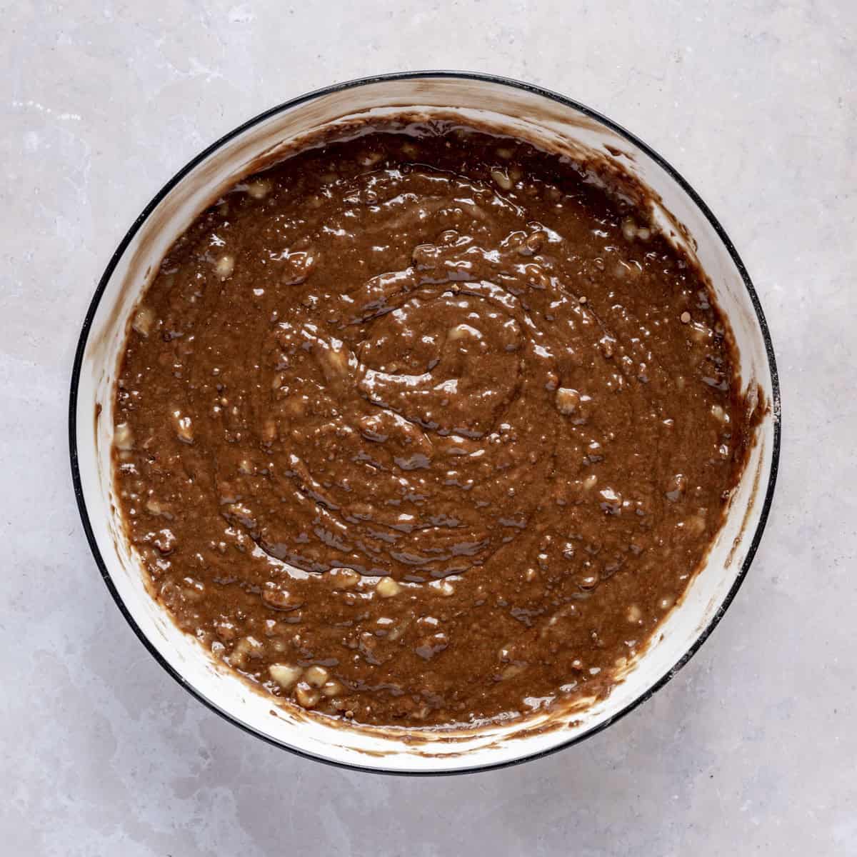Bread batter after combining wet and dry ingredients.