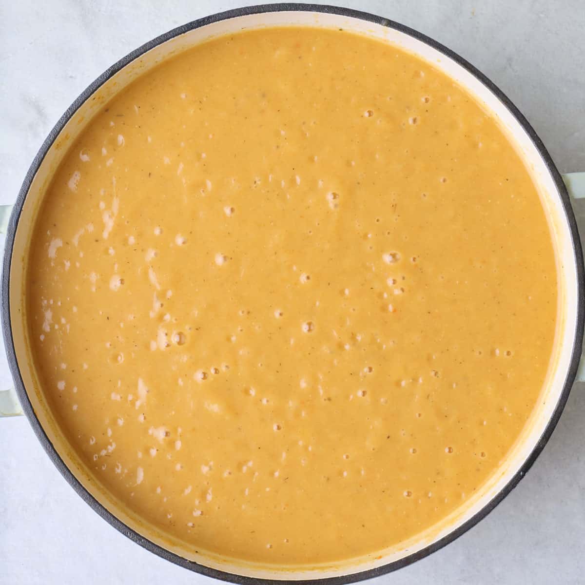After blending soup smooth.