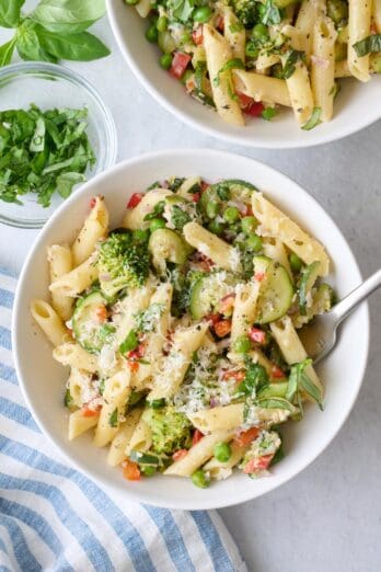 Two bowls of Pasta Primavera.