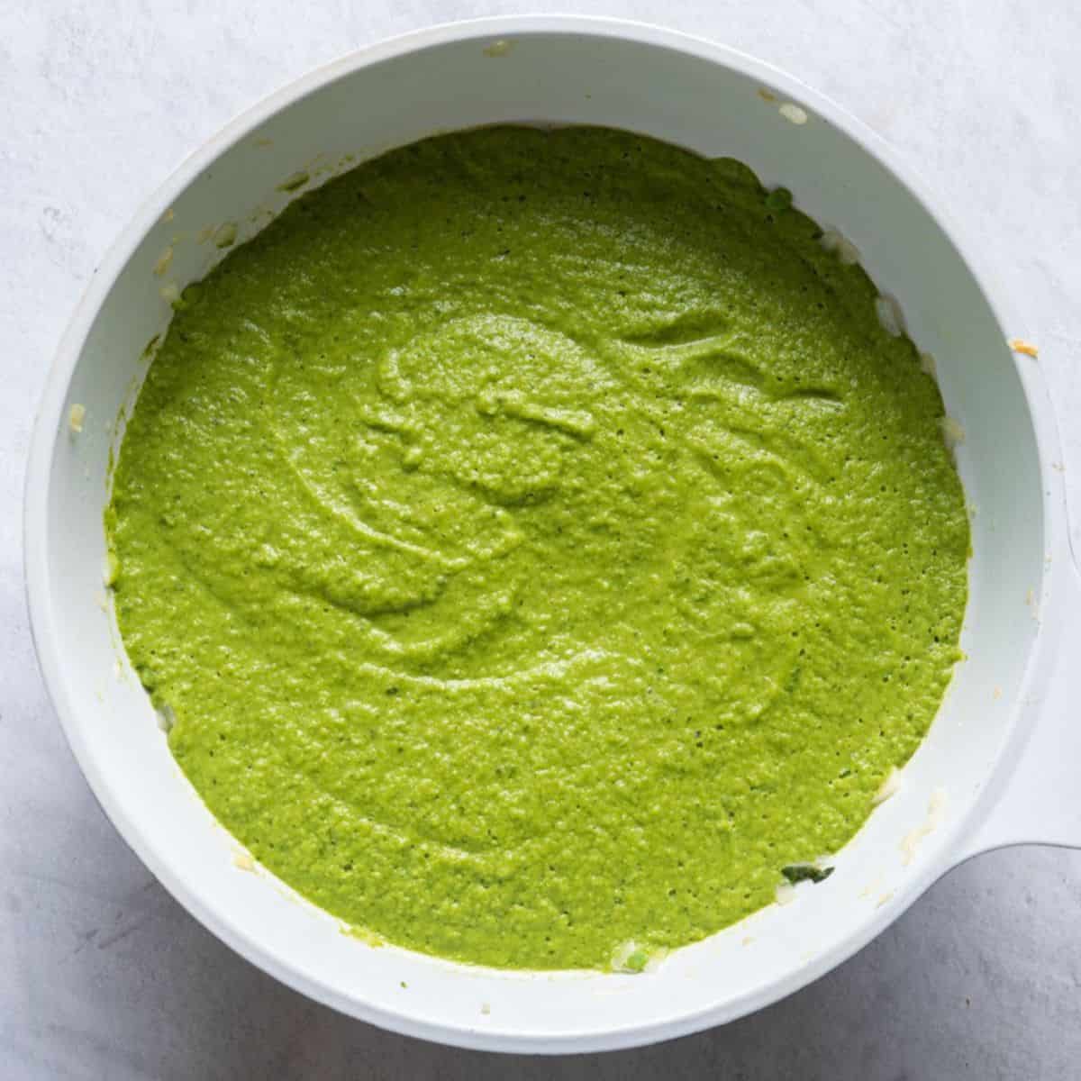 After blending spinach and peas in to a sauce.