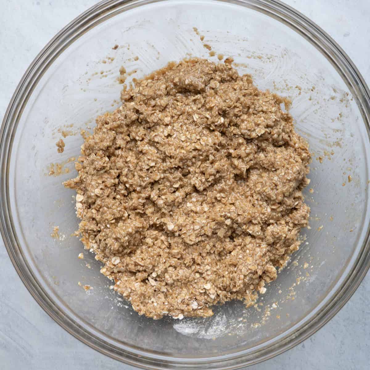 After combining wet and dry ingredients in bowl.