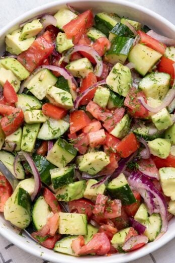 Tomato cucumber avocado salad recipe.
