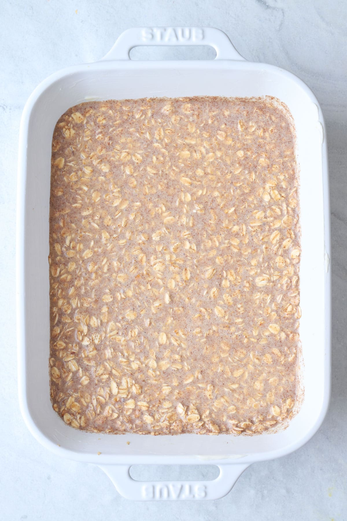 Mixture added to a greased baking dish.