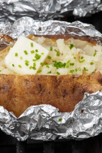 Baked potato on grill recipe.